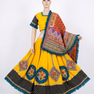 Yellow Chanyacholi With Green Accent