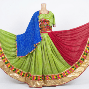 Green and Red Chanyacholi With Golden Border