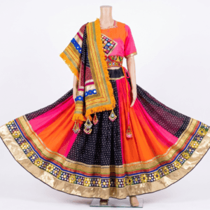 Black, Orange and Pink Gradient Chanyacholi With Golden Border