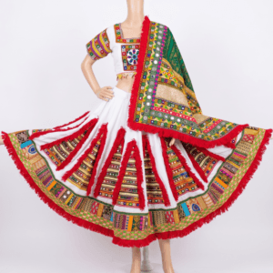 White Chanyacholi With Red Accent
