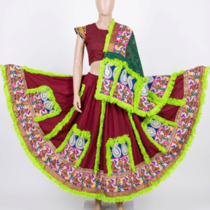 Maroon Chanyacholi With Neon Accent