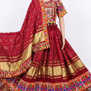 Elegant Red Chanyacholi With Double Embroidery Border