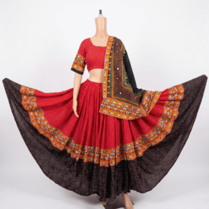 Red Chanyacholi With Mirror-Polka Dots (10m Gher)