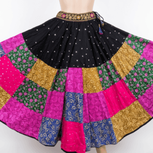 Black and White Lehengas with Multi-Color Patch Print (08m Gher)